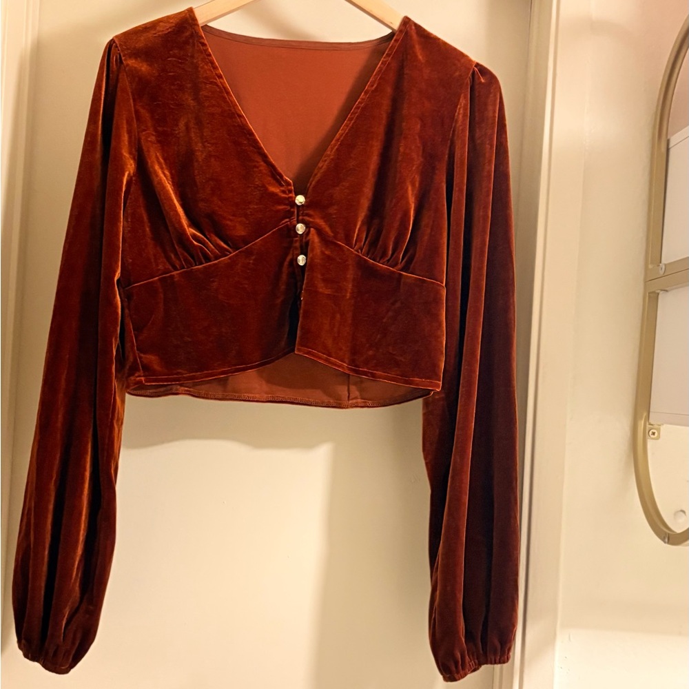 NWOT SHEIN Velvet Rust Blouse with Button Detail